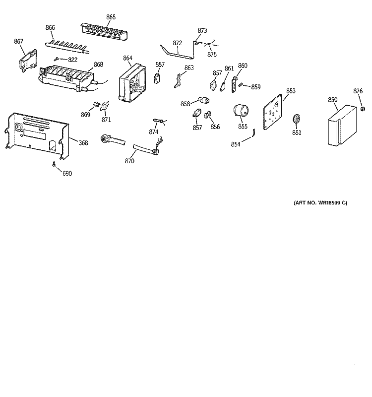 ICEMAKER WR30X0328 Diagram and Parts List for TFJ28PFBEWW  General Electric Refrigerator