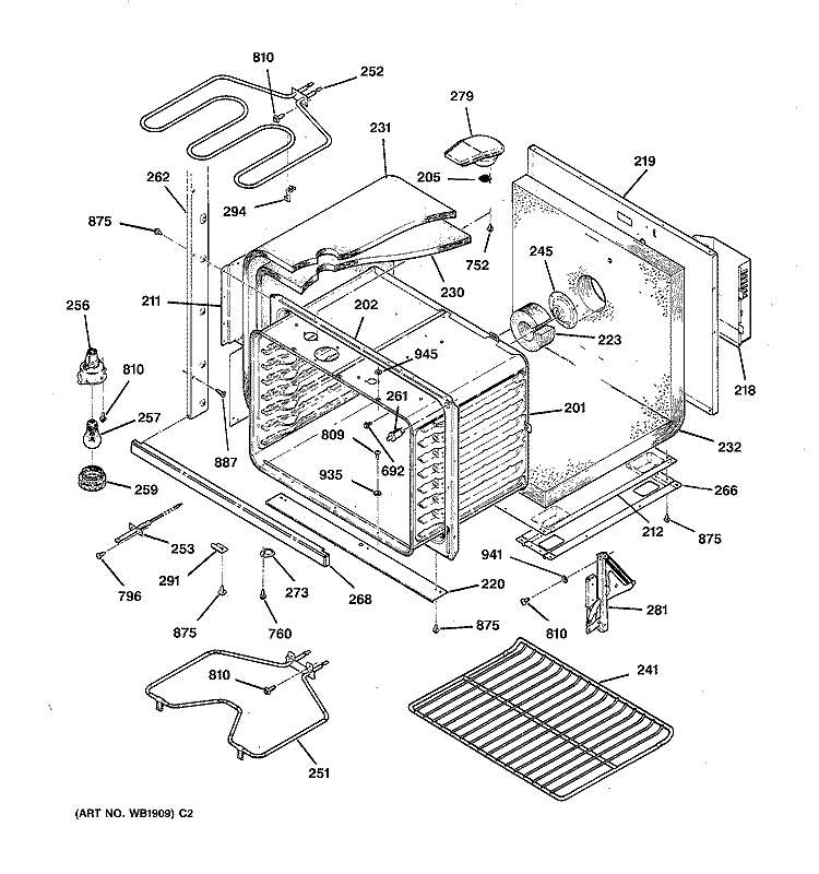 LOWER BODY PARTS Diagram and Parts List for JTP44GV1BB  General Electric Wall Oven