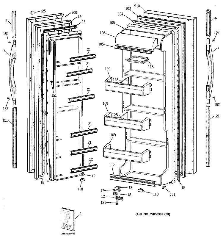 DOORS Diagram and Parts List for TFK20JABEAA  General Electric Refrigerator