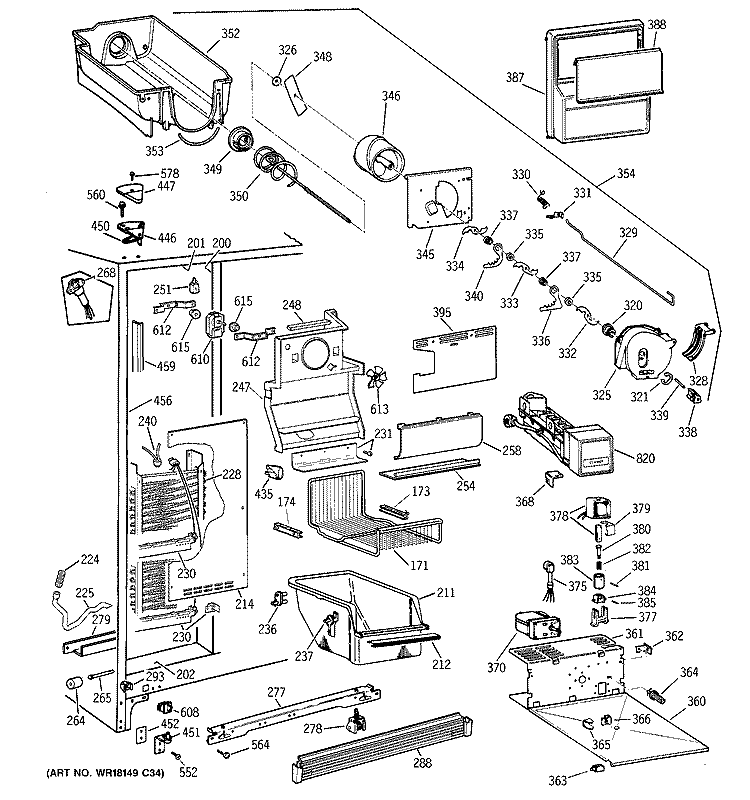FREEZER SECTION Diagram and Parts List for TFK22PRBEWW  General Electric Refrigerator