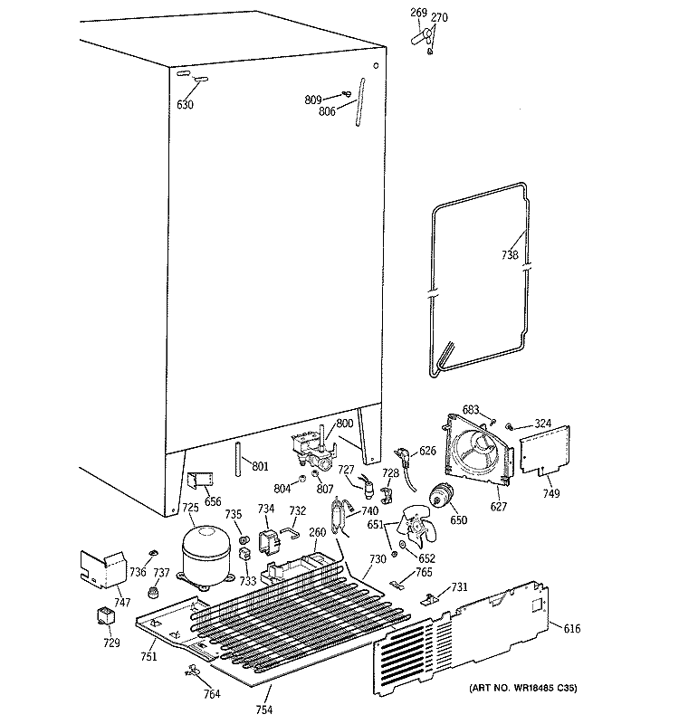 UNIT PARTS Diagram and Parts List for TFK25PRBEWW  General Electric Refrigerator