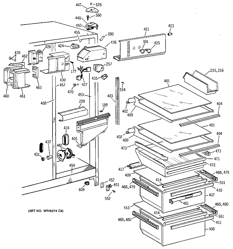 FRESH FOOD SECTION Diagram and Parts List for TFK22JABEAA  General Electric Refrigerator