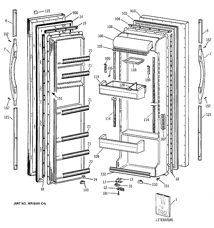 DOORS Diagram and Parts List for TFK25ZACEAA  General Electric Refrigerator