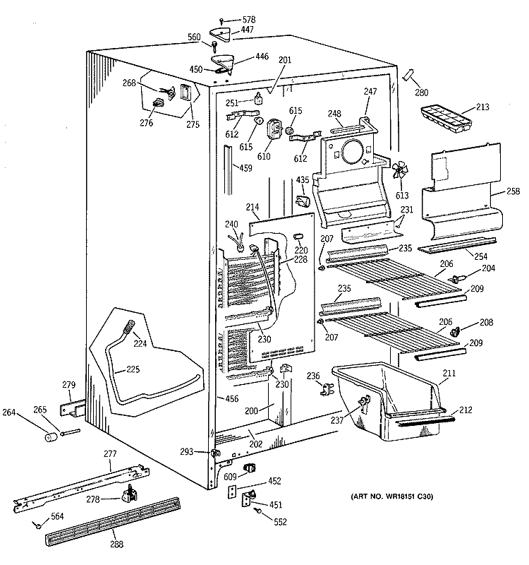 FREEZER SECTION Diagram and Parts List for TFK25ZACEAA  General Electric Refrigerator