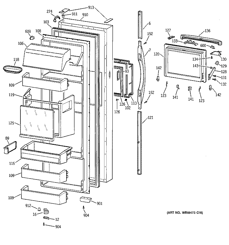 FRESH FOOD DOOR Diagram and Parts List for TFK28ZFBEAA  General Electric Refrigerator