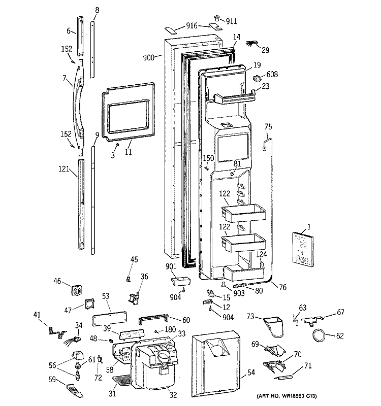 FREEZER DOOR Diagram and Parts List for TFK28ZRBEAA  General Electric Refrigerator