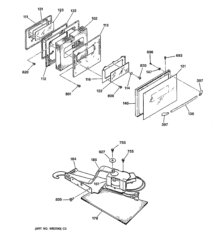 DOOR & LOCK Diagram and Parts List for JSP28GT1BB  General Electric Range