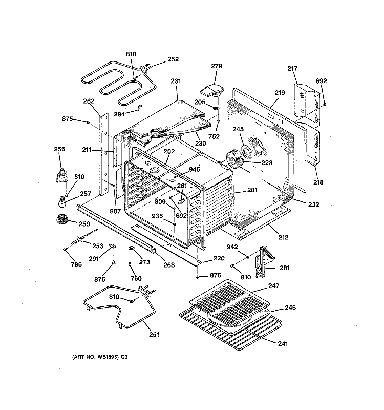 BODY PARTS Diagram and Parts List for JTP14WT1WW  General Electric Wall Oven