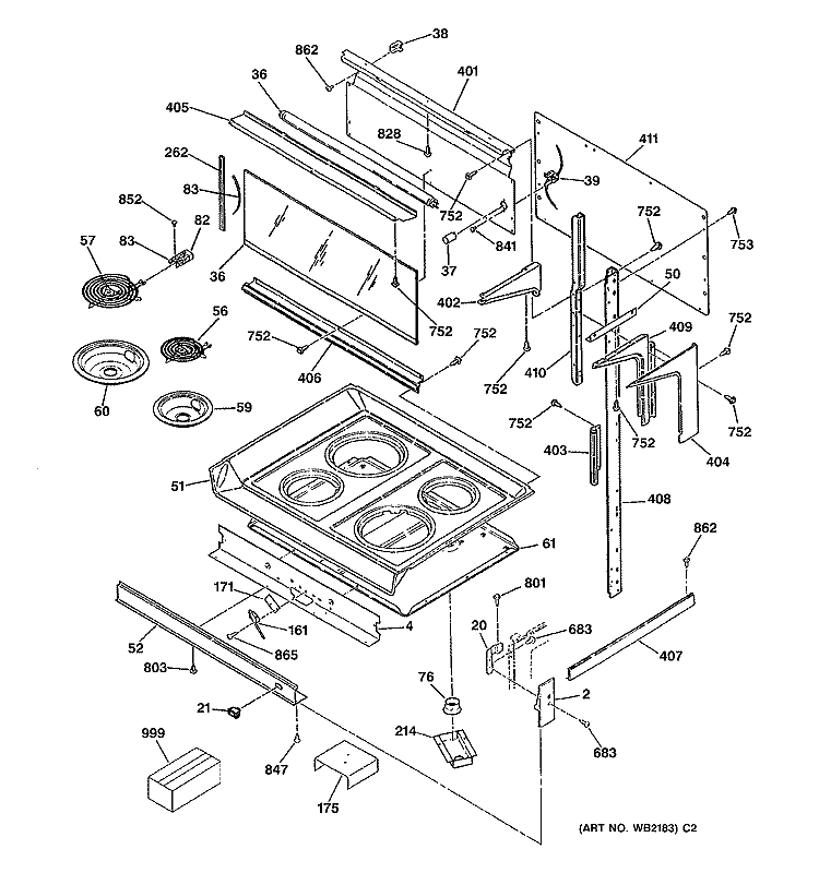 COOKTOP WITH PEDISTAL Diagram and Parts List for JHP62GN6AD  General Electric Microwave Oven Combo