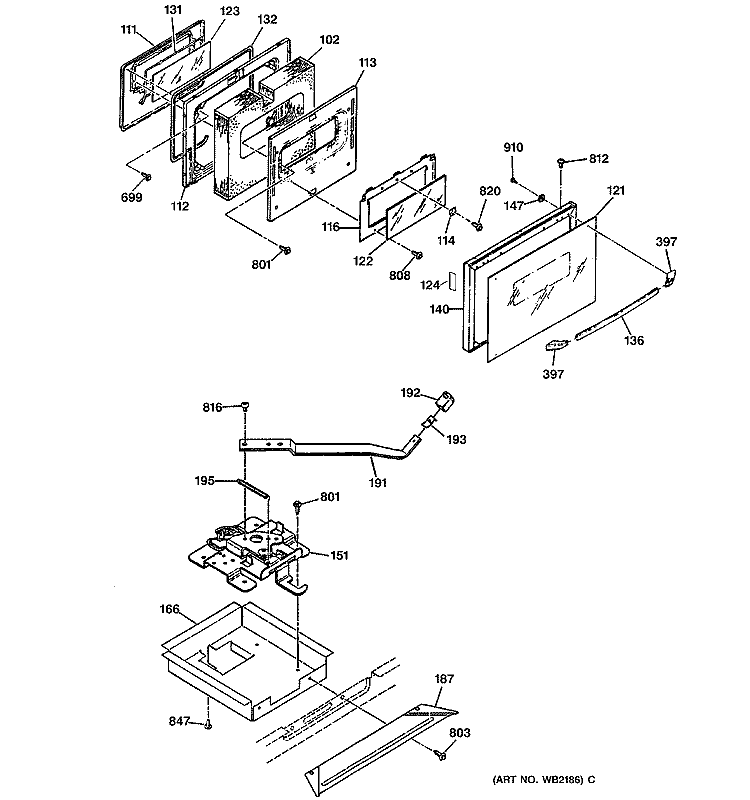 OVEN DOOR & MOTORIZED DOOR LOCK Diagram and Parts List for JHP62GN6AD  General Electric Microwave Oven Combo
