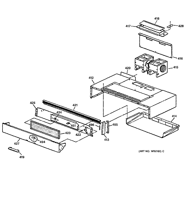 VENT HOOD SECTION Diagram and Parts List for JHP62GN6AD  General Electric Microwave Oven Combo