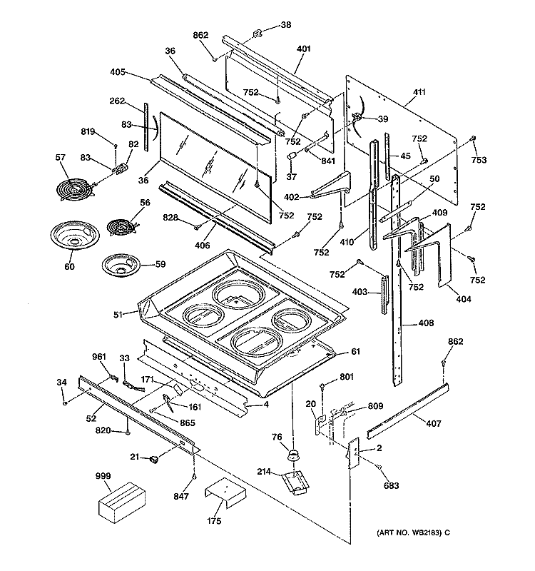 Section Diagram and Parts List for JHP56GN7AD  General Electric Range