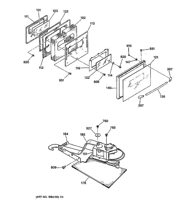 DOOR & LOCK Diagram and Parts List for JDP36GT1AD  General Electric Range