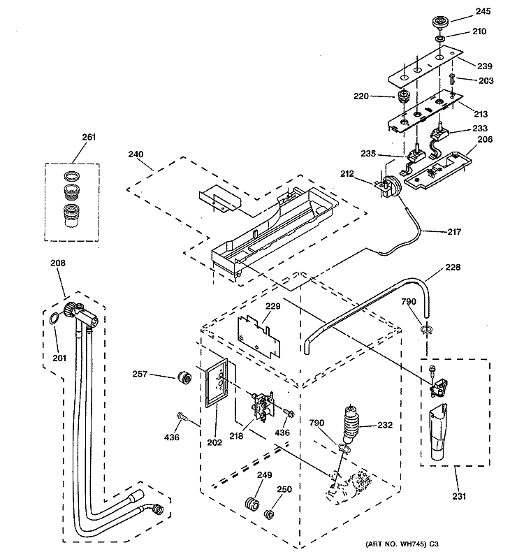 CONTROLS & REAR PANEL PARTS Diagram and Parts List for WSKP2060T2WB  General Electric Washer