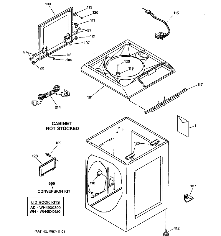 TOP & CABINET PARTS Diagram and Parts List for WSKS2060T2AB  General Electric Washer