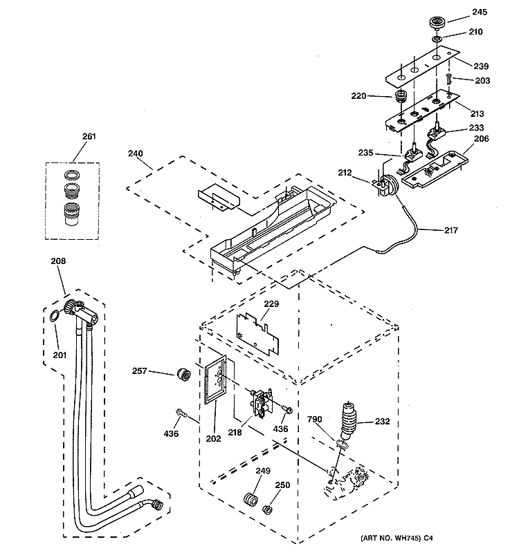 CONTROLS & REAR PANEL PARTS Diagram and Parts List for WSKP2060W0WH  General Electric Washer