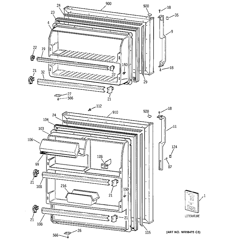 DOORS Diagram and Parts List for TBJ14NABRRWW  General Electric Refrigerator