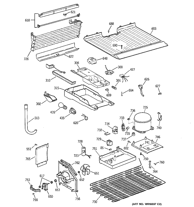 UNIT PARTS Diagram and Parts List for TBJ14NABRRWW  General Electric Refrigerator
