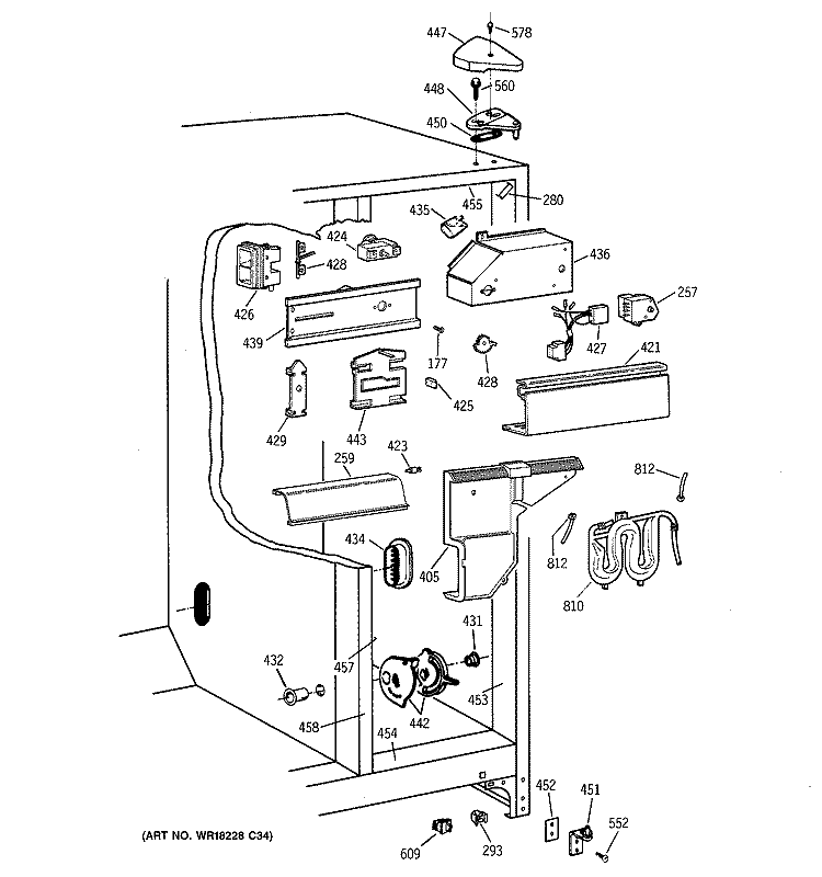 FRESH FOOD SECTION Diagram and Parts List for TFT20JRBEAA  General Electric Refrigerator