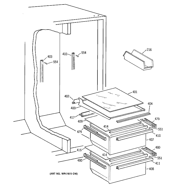 FRESH FOOD SECTION Diagram and Parts List for TFT20JRBEAA  General Electric Refrigerator