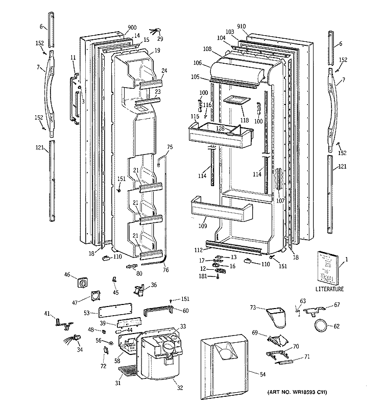 DOORS Diagram and Parts List for TFT22JWBEAA  General Electric Refrigerator