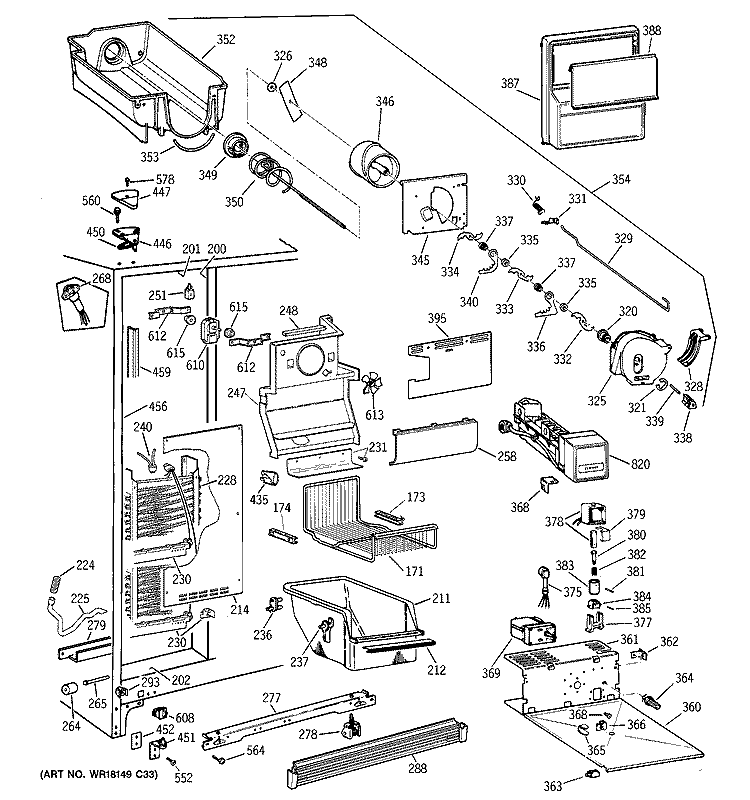 FREEZER SECTION Diagram and Parts List for TFT22PRBEWW  General Electric Refrigerator