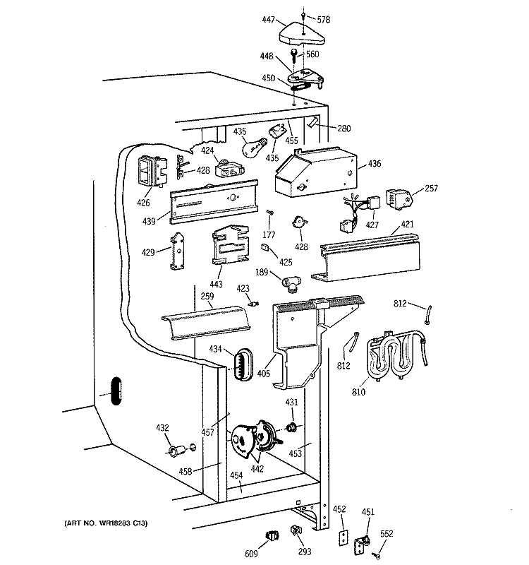FRESH FOOD SECTION Diagram and Parts List for TFT22PRBEWW  General Electric Refrigerator
