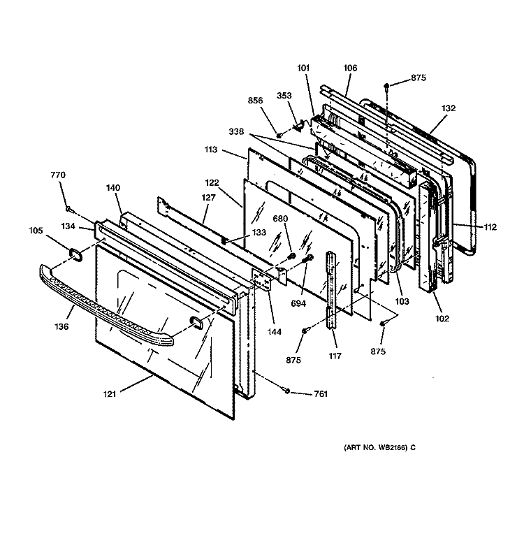OVEN DOOR Diagram and Parts List for JTP85WA1WW  General Electric Microwave Oven Combo