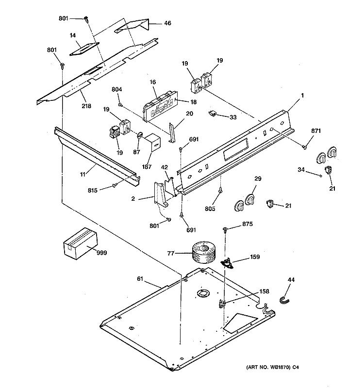 CONTROL PANEL Diagram and Parts List for JSP40AW3AA  General Electric Range