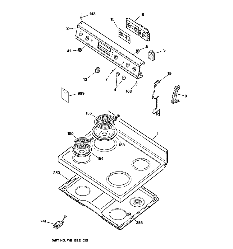 CONTROL PANEL & COOKTOP Diagram and Parts List for RB753BB1  Hotpoint Range