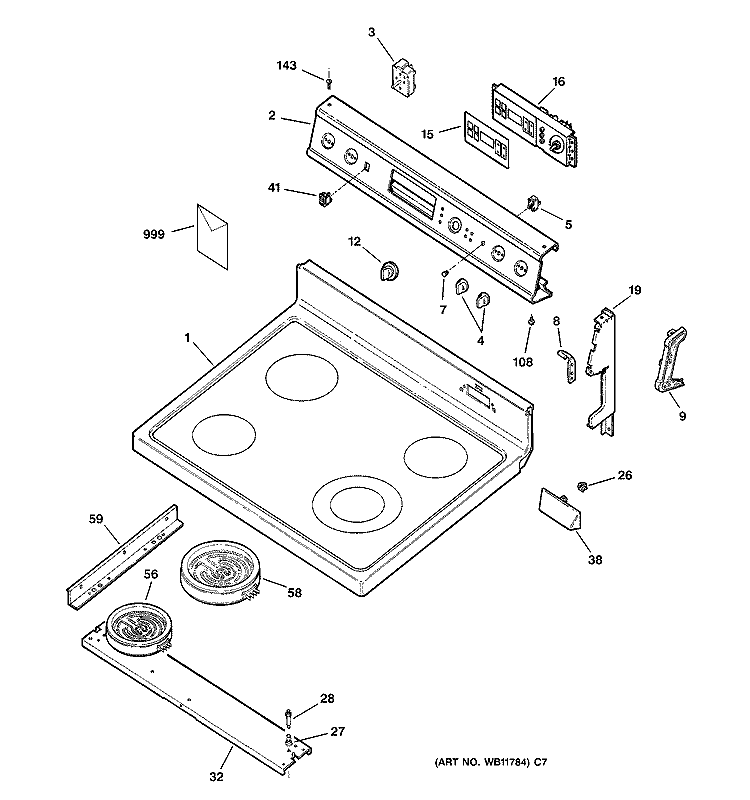 CONTROL PANEL & COOKTOP Diagram and Parts List for RB787WB1WW  Hotpoint Range
