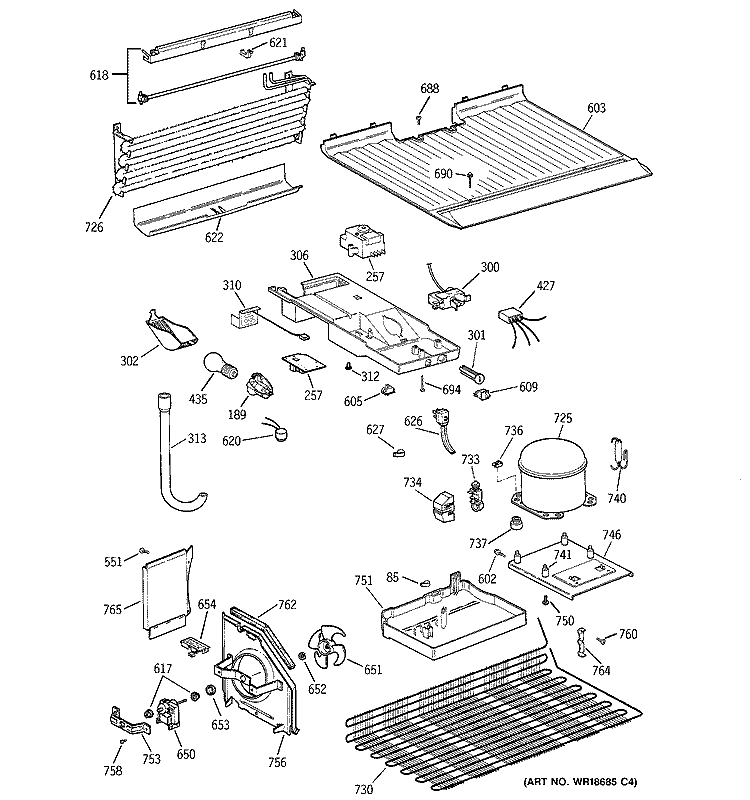 UNIT PARTS Diagram and Parts List for CTZ16EACJRWW  Hotpoint Refrigerator