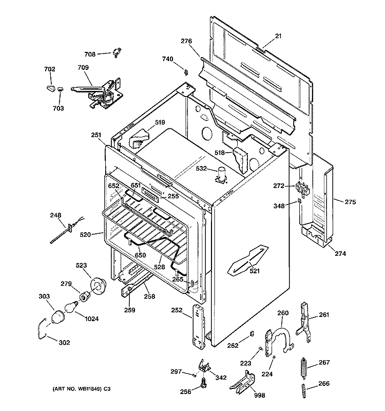 BODY PARTS Diagram and Parts List for MB757WB1  General Electric Range