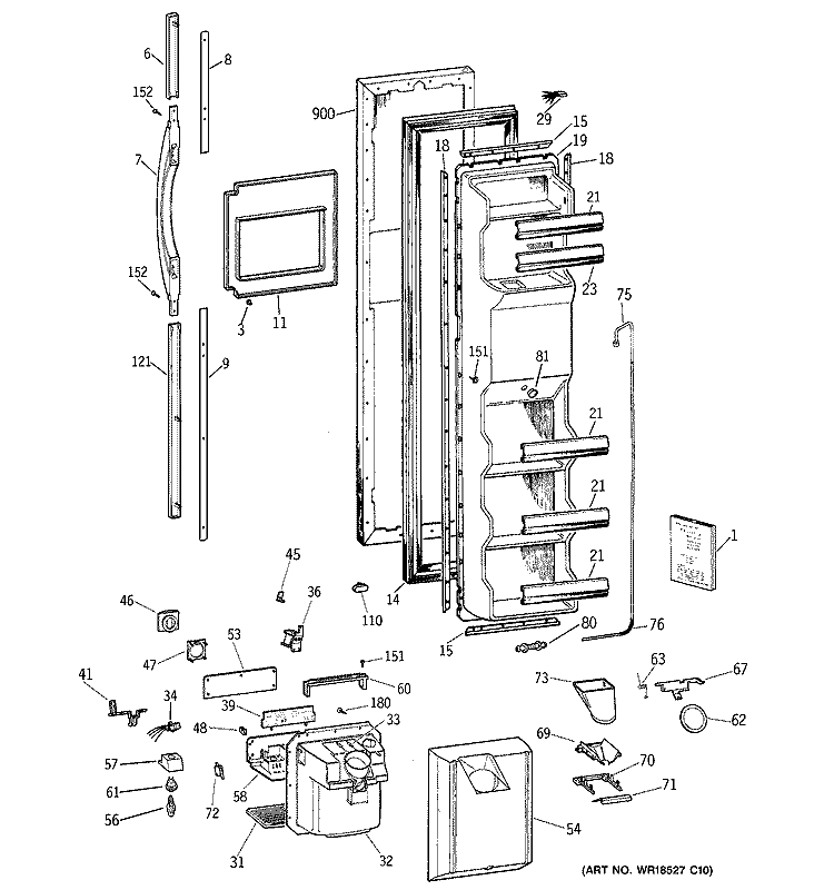 FREEZER DOOR Diagram and Parts List for TFT25PRBEWW  General Electric Refrigerator