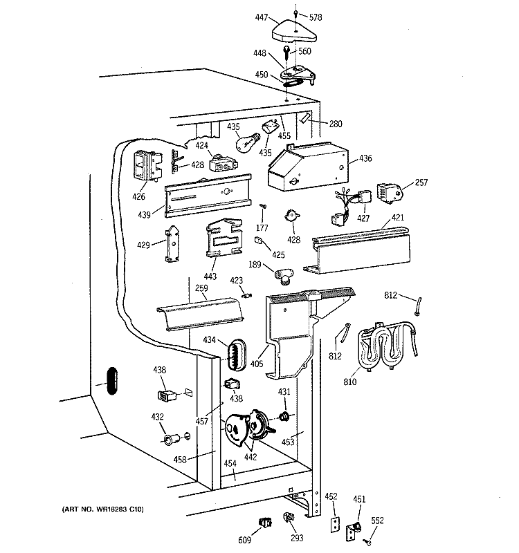 FRESH FOOD SECTION Diagram and Parts List for TFT25PRBEWW  General Electric Refrigerator