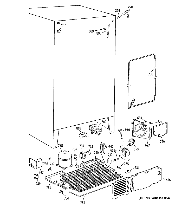UNIT PARTS Diagram and Parts List for TFT25PRBEWW  General Electric Refrigerator