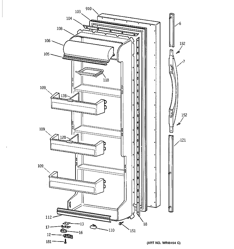 FRESH FOOD DOOR Diagram and Parts List for TFM20JRBEAA  General Electric Refrigerator
