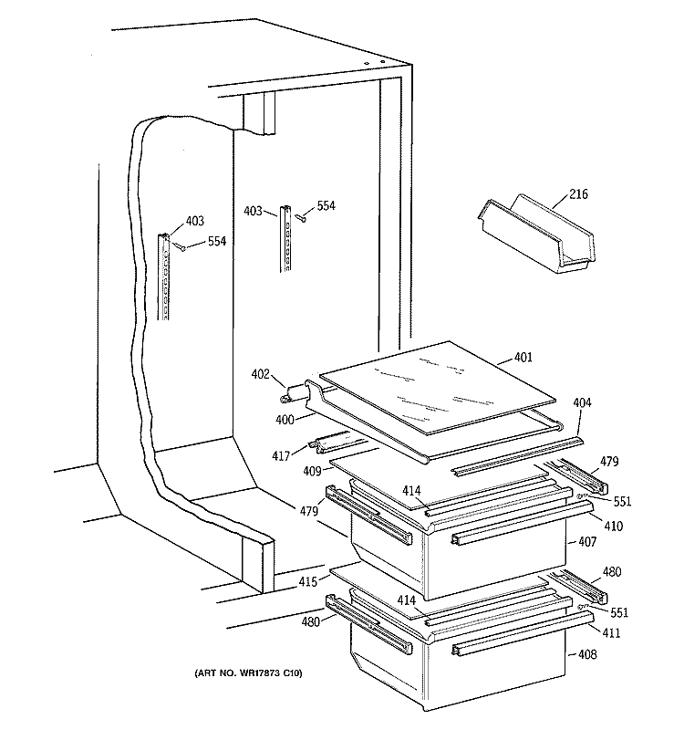 FRESH FOOD SECTION Diagram and Parts List for TFM20JRBEAA  General Electric Refrigerator