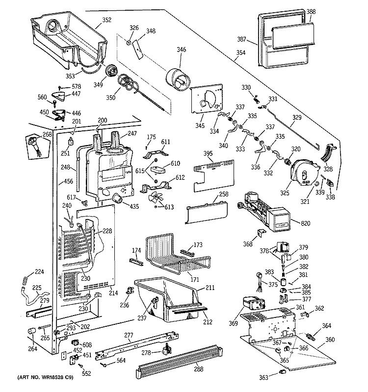 FREEZER SECTION Diagram and Parts List for TFM22PRBEWW  General Electric Refrigerator