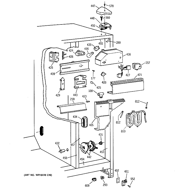 FRESH FOOD SECTION Diagram and Parts List for TFM22PRBEWW  General Electric Refrigerator