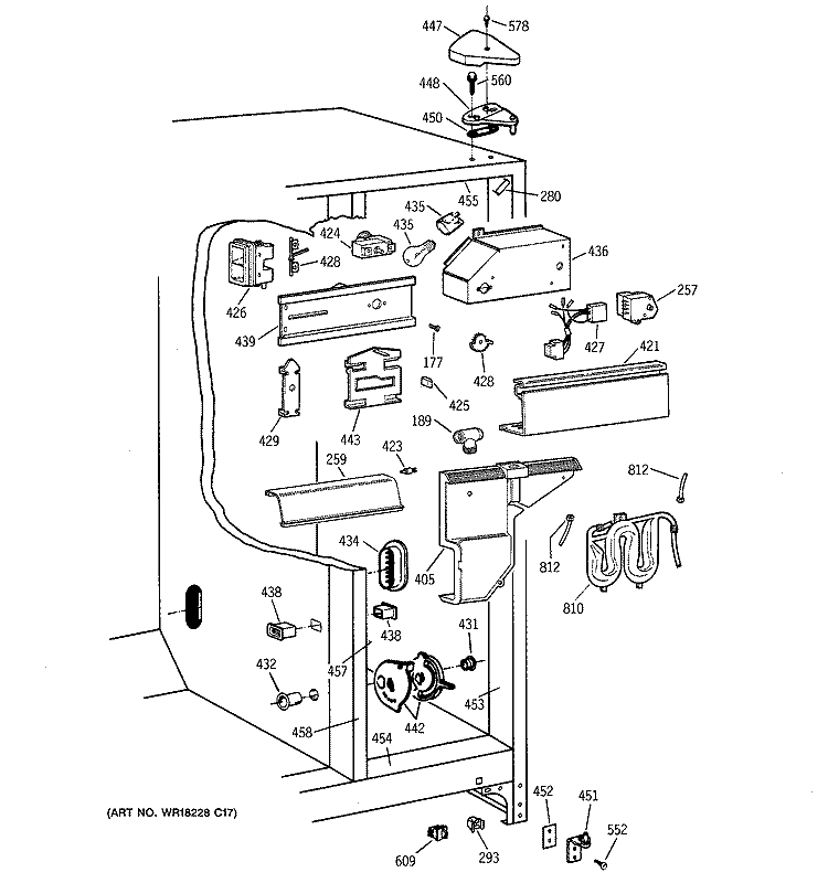 FRESH FOOD SECTION Diagram and Parts List for TFM25PRBEWW  General Electric Refrigerator