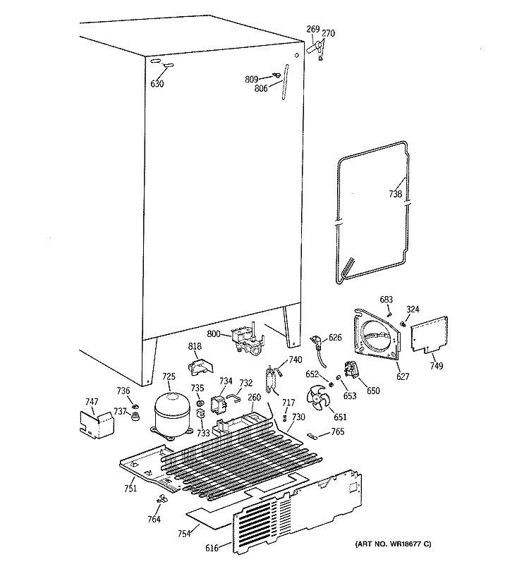 UNIT PARTS Diagram and Parts List for TFM25PRBEWW  General Electric Refrigerator