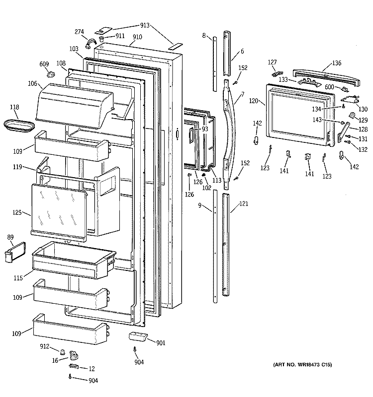FRESH FOOD DOOR Diagram and Parts List for TFM28PFBEBB  General Electric Refrigerator