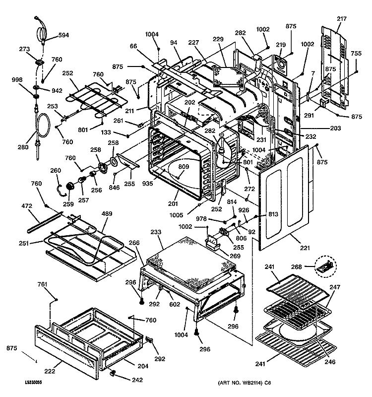 BODY & DRAWER PARTS Diagram and Parts List for JB940CB2CC  General Electric Range