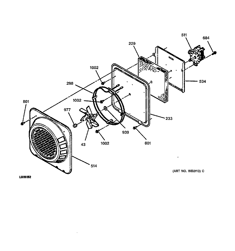 FAN Diagram and Parts List for JB940CB2CC  General Electric Range