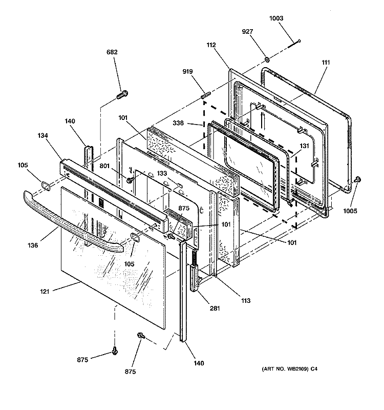 DOOR Diagram and Parts List for JBP85AB2AA  General Electric Range