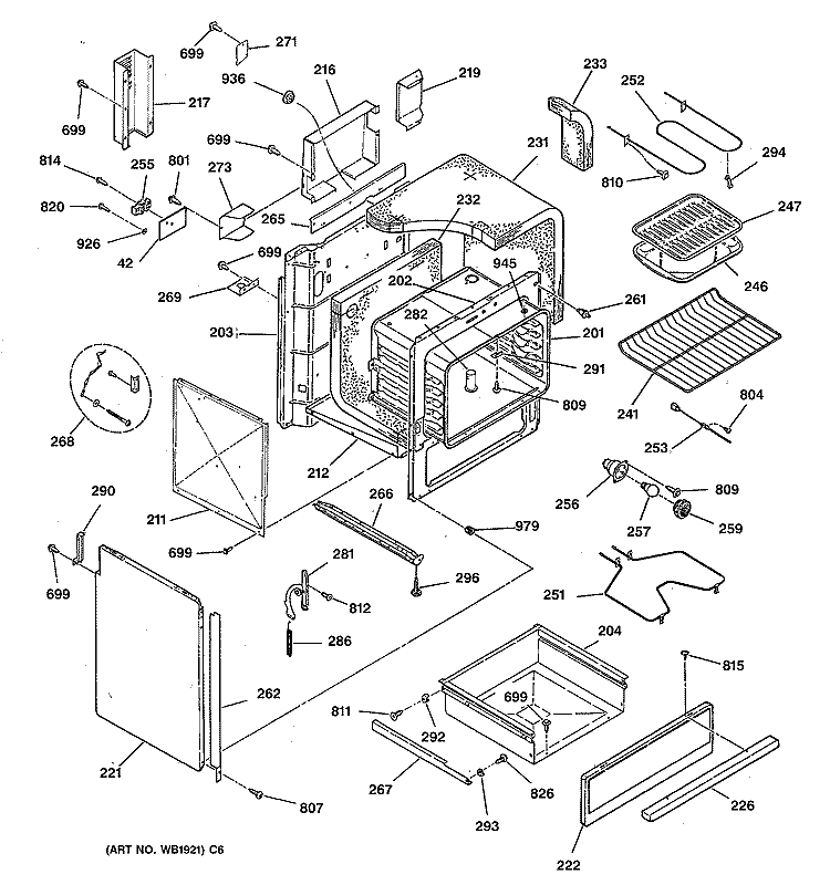 BODY & DRAWER PARTS Diagram and Parts List for JSP34AW4AA  General Electric Range