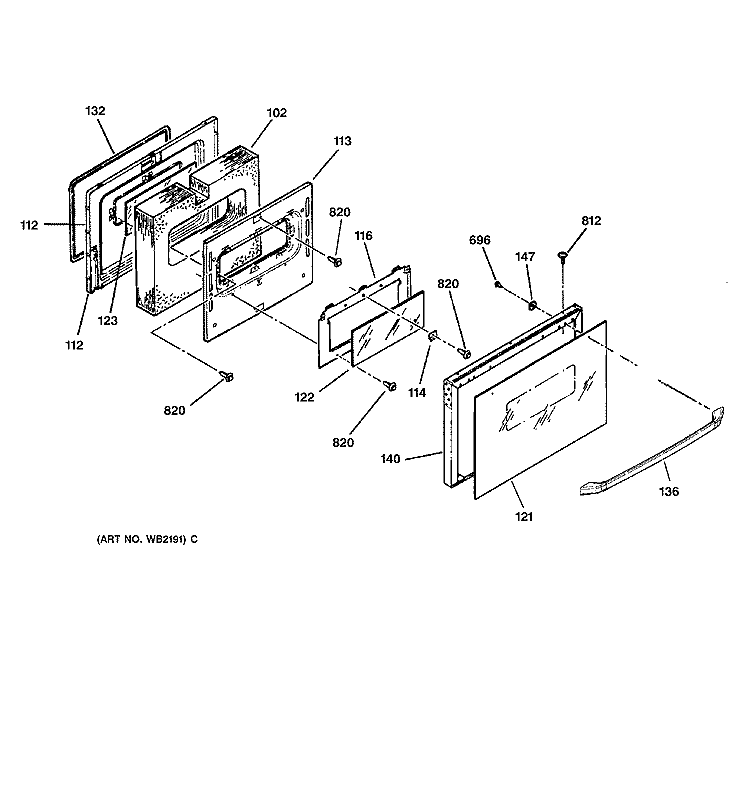 DOOR Diagram and Parts List for JSP34AW4AA  General Electric Range