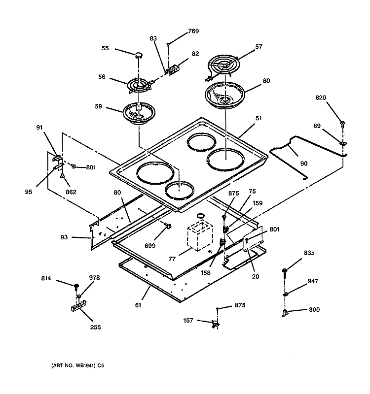 COOKTOP Diagram and Parts List for JDP36BW4AD  General Electric Range
