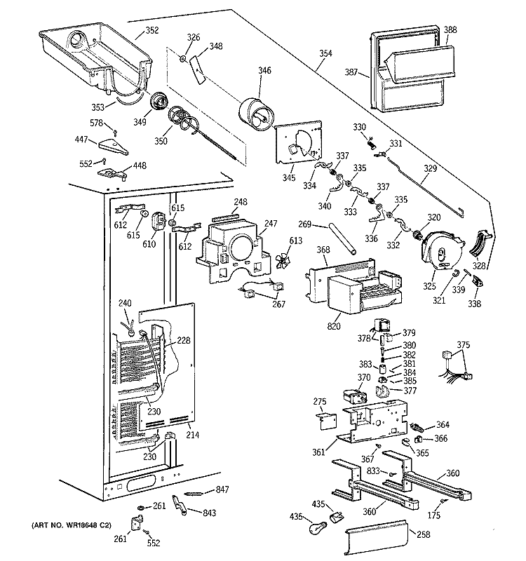 FREEZER SECTION Diagram and Parts List for TPJ24PRBEBB  General Electric Refrigerator